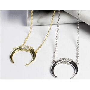 NEW Women's Gold-Plated Crescent Moon Horn‎ Necklace Size 16 + 2”